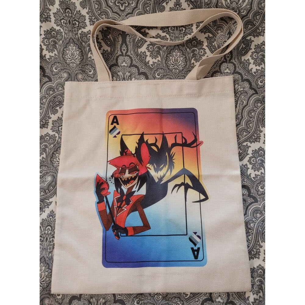Hazbin Hotel Inspired Alastor Cotton Canvas Tote Bag 15.5” x 13.5” Ace Card